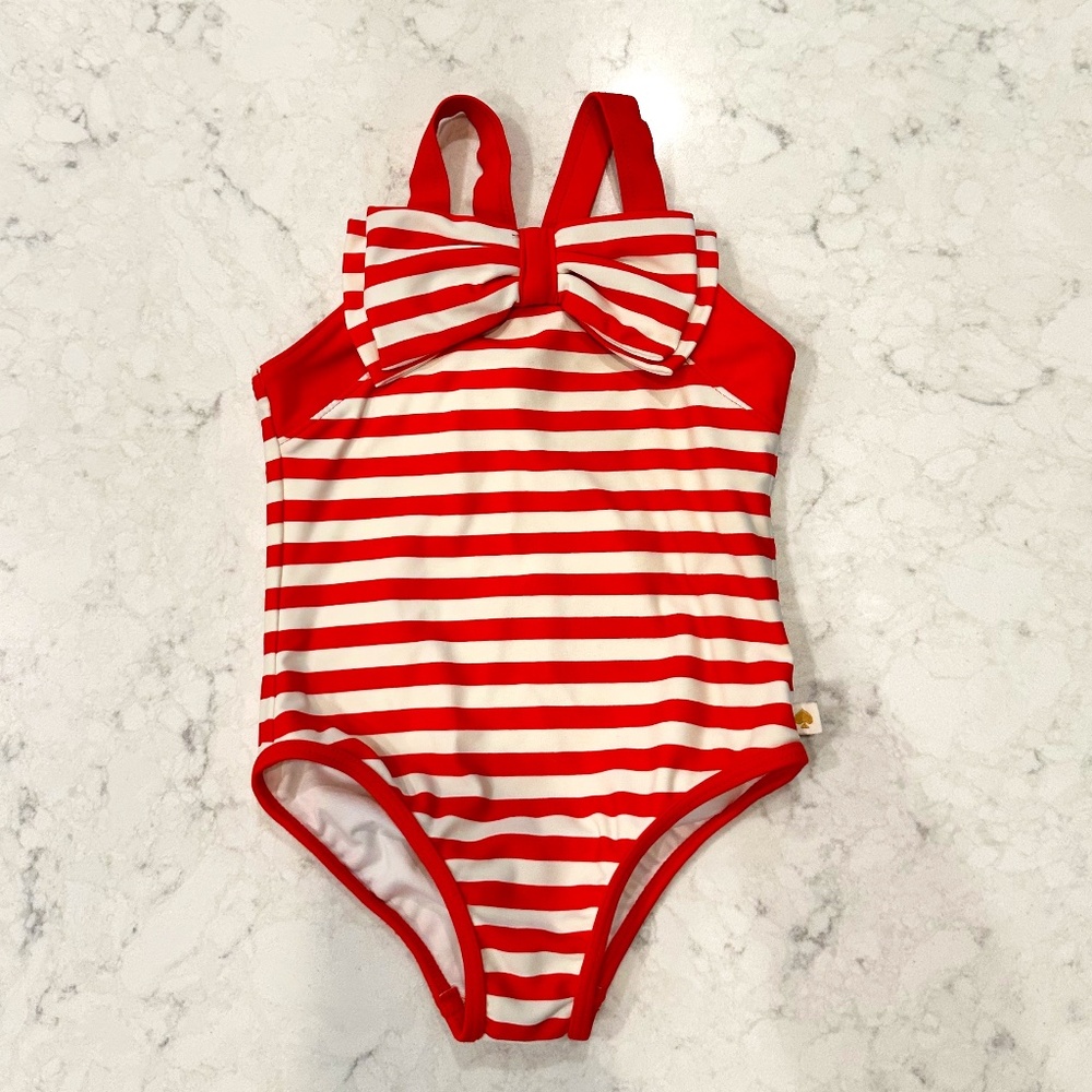 Kate Spade Girls Red Striped Bow Swimsuit 4T